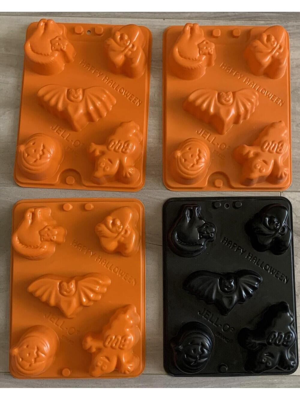 Jello Jigglers Halloween Molds Orange Bat Ghost Witch Cat Pumpkin Set of 4 Used